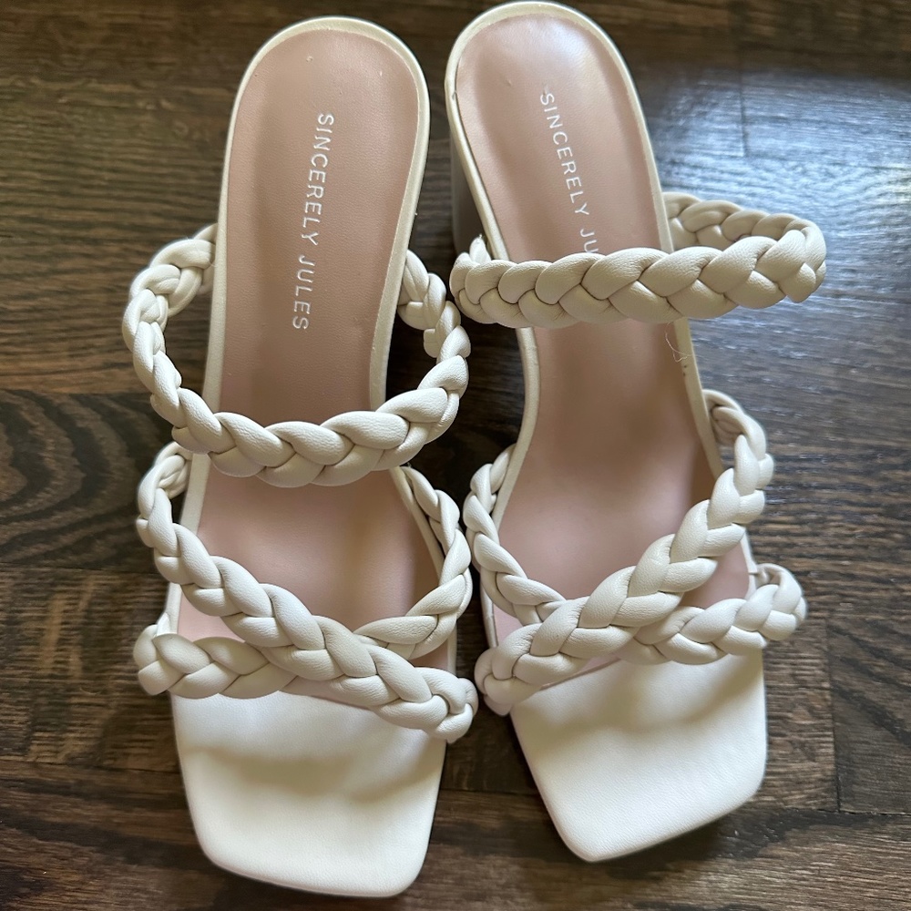 Braided neutral sandals with block heel